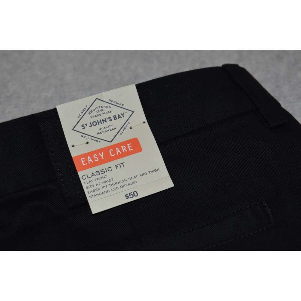 St John's Bay Pants Mens 42x32 Black Easy Care Classic Fit Flat Front Chino NEW - Picture 5 of 7
